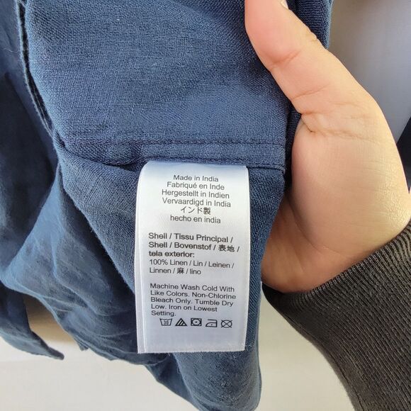 J CREW 100% Linen Navy Blue Brushed Twill Long-Sleeve Button-Down Shirt Size L - Picture 4 of 8